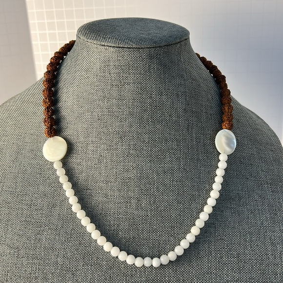 Kuan Yin Rudraksha and white frosted stone Necklace - Picture 7 of 9
